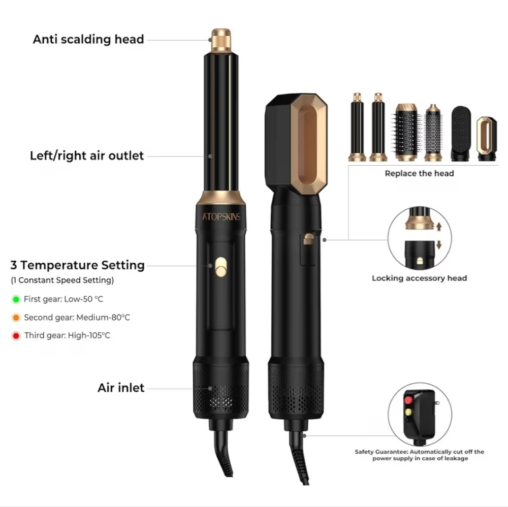6 in 1 Blow Dryer Brush, Hair Dryer Brush Fast Drying 3 Heat Settings, Hot air S - Picture 7 of 16